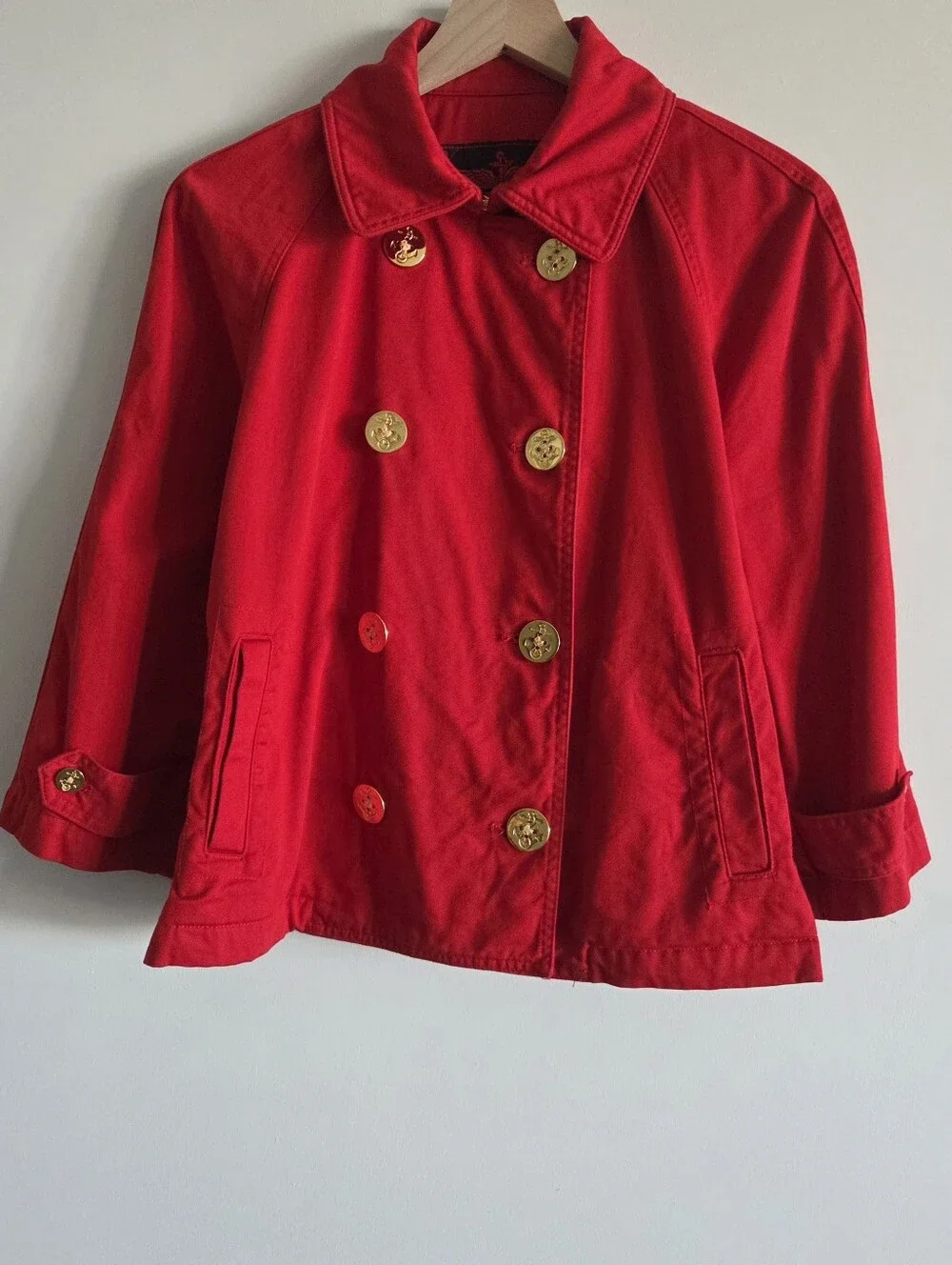 Lauren Ralph Lauren Red Cropped Nautical Double Breasted Coat Womens Size Large
